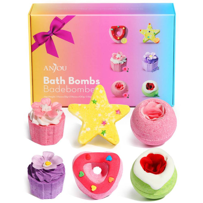 Bath Bombs 6pcs Gift Set Natural Essential Oil Aroma Bubble Bath-Anjou